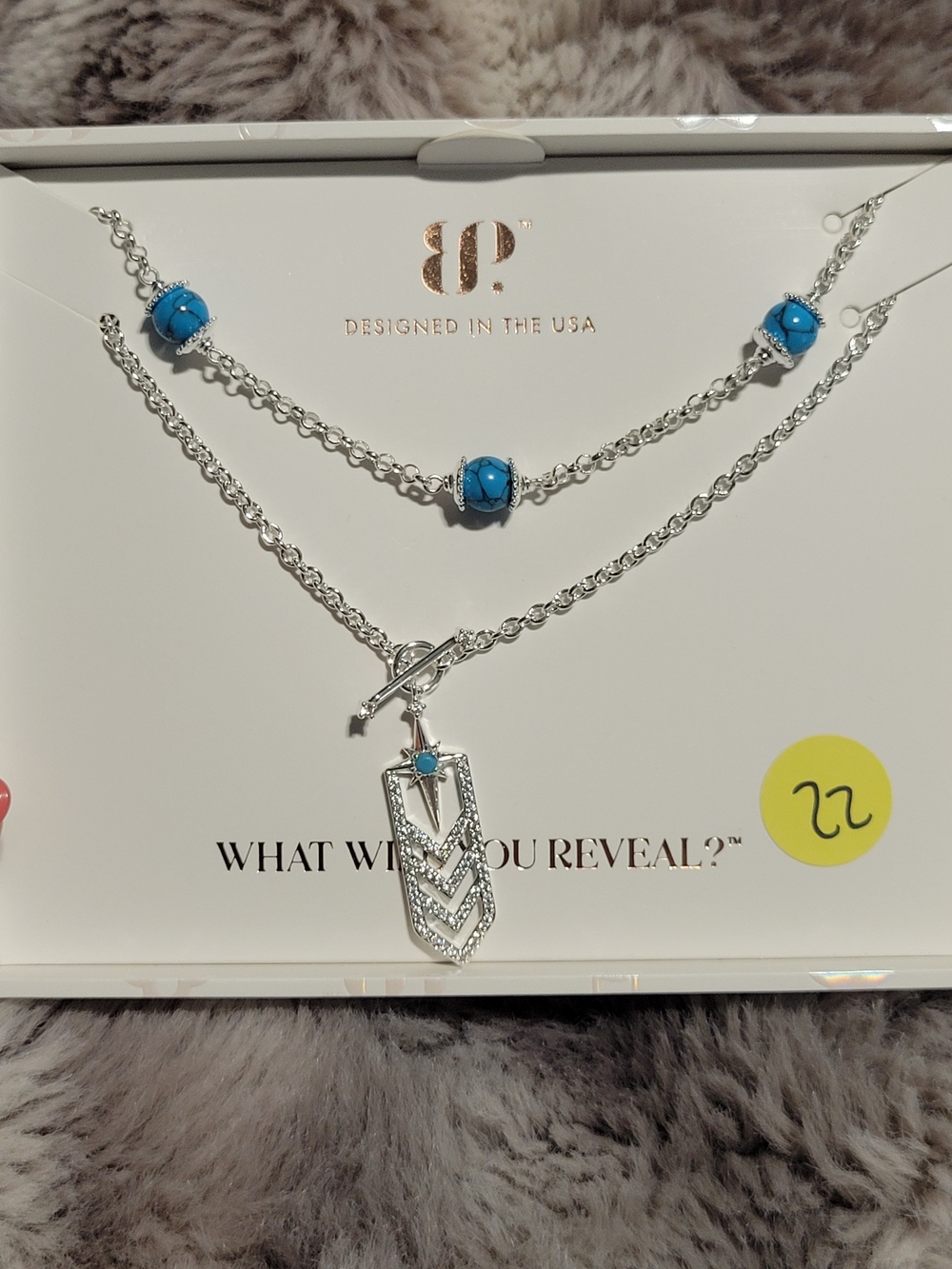 Layered Silver Necklace with Turquoise Beads
